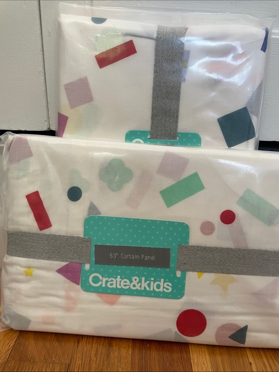 Crate&Barrel Other - Crate&Barrel Kids White Curtain Panels with Multi-Color Shapes
